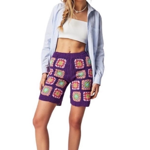 Free People Flook Kate Granny Square Hand Crochet Shorts NWT XS - Picture 2 of 4